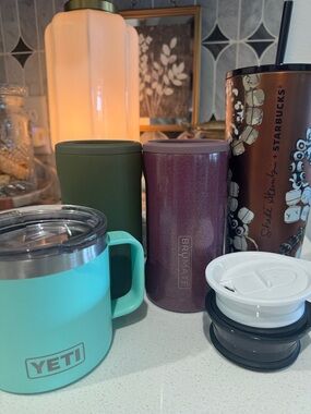 Yeti, BruMate, Starbucks cups tumblers stainless with accessories LIKE NEW